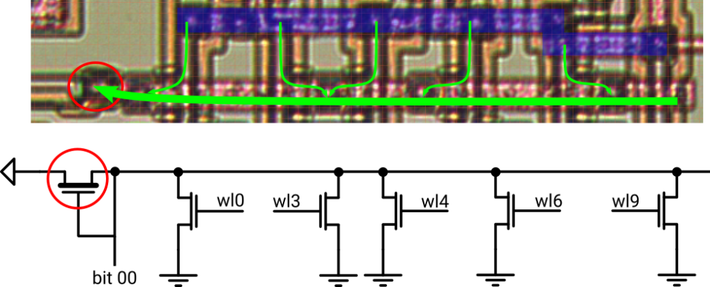 Tracing of sequencer ROM bitline 0 and equivelant circuit